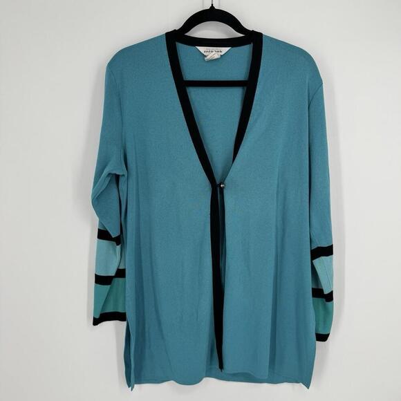 Misook Cardigan medium M teal black sweater jacket career business office work - Picture 1 of 4